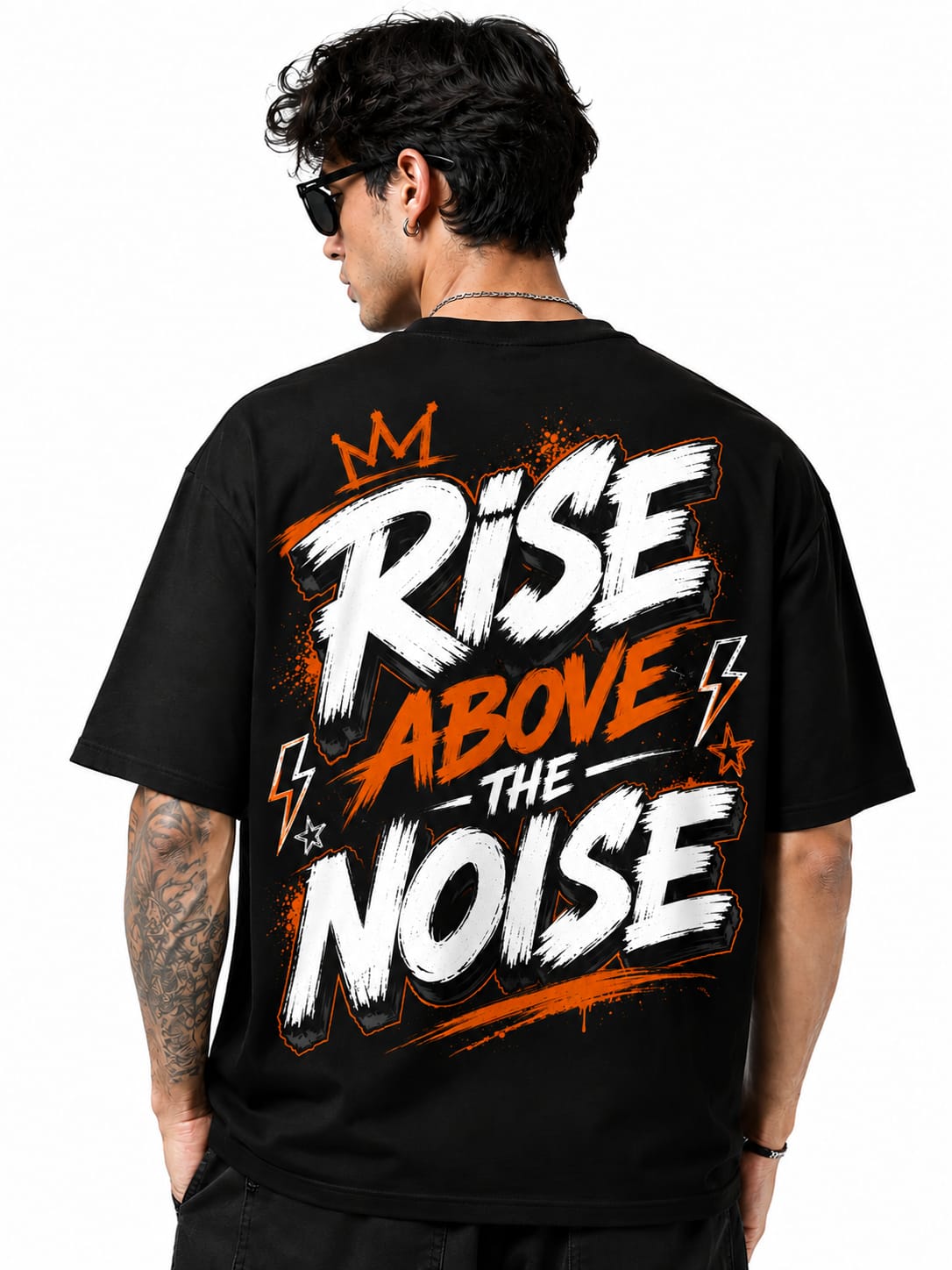 "RISE ABOVE THE NOISE" Oversized Graphic T-Shirt – Urban Graffiti Streetwear Tee