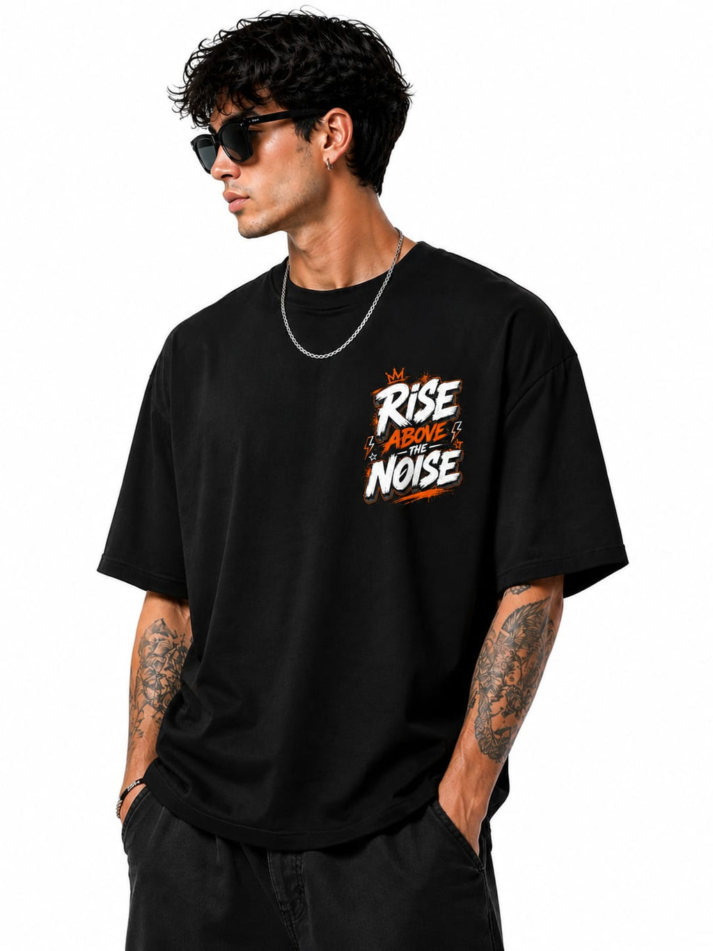 "RISE ABOVE THE NOISE" Oversized Graphic T-Shirt – Urban Graffiti Streetwear Tee