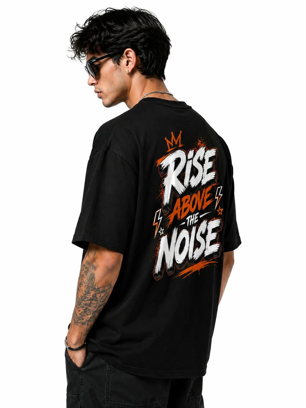 "RISE ABOVE THE NOISE" Oversized Graphic T-Shirt – Urban Graffiti Streetwear Tee