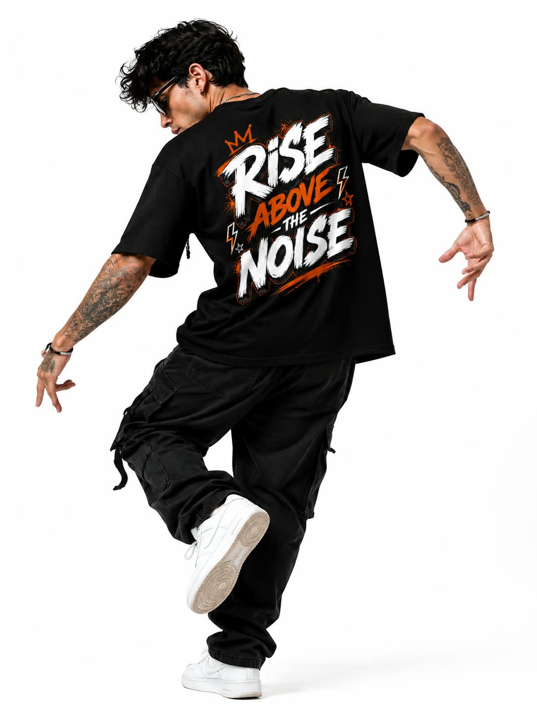 "RISE ABOVE THE NOISE" Oversized Graphic T-Shirt – Urban Graffiti Streetwear Tee