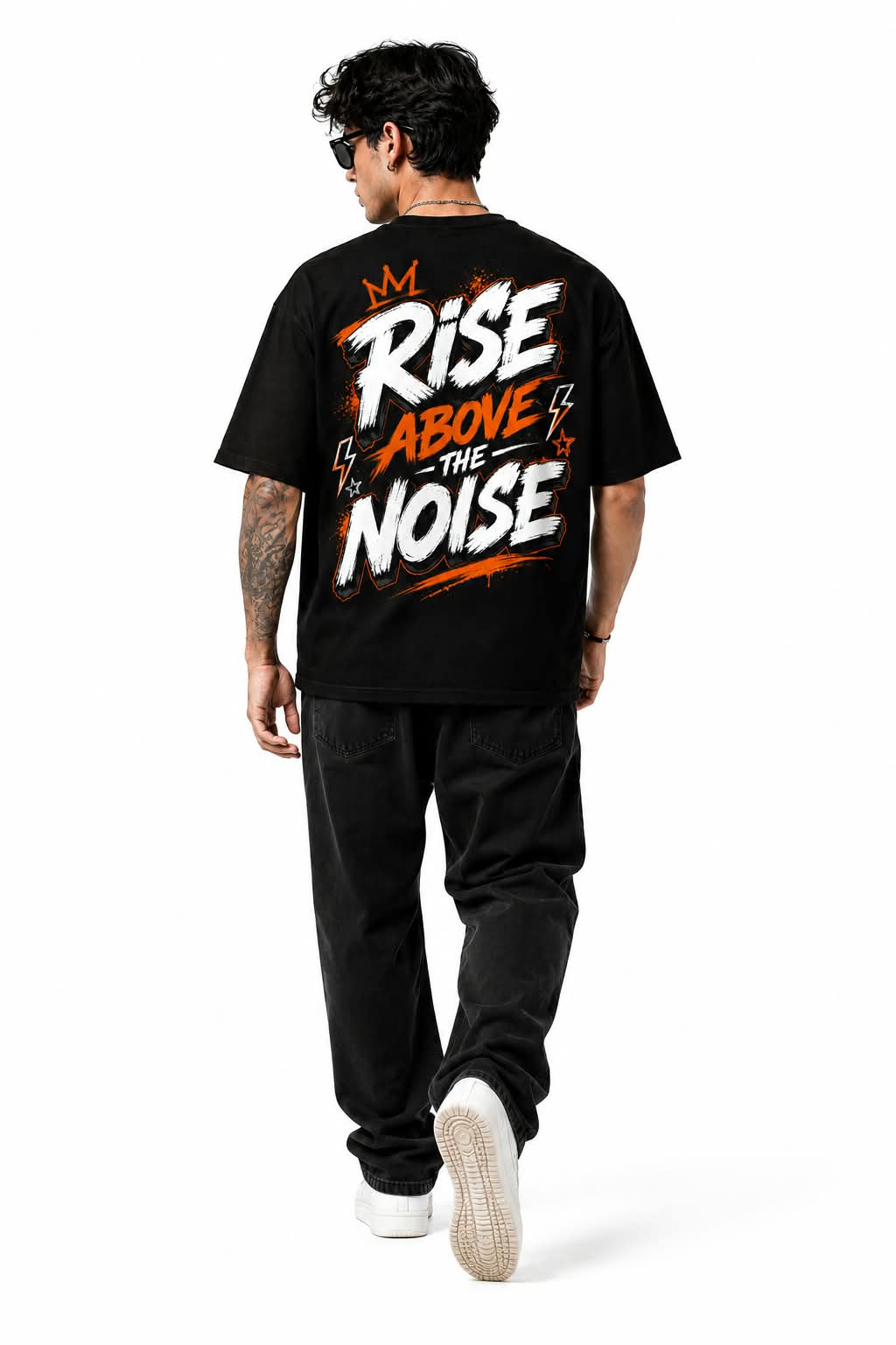 "RISE ABOVE THE NOISE" Oversized Graphic T-Shirt – Urban Graffiti Streetwear Tee