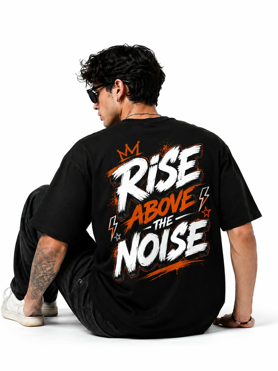 "RISE ABOVE THE NOISE" Oversized Graphic T-Shirt – Urban Graffiti Streetwear Tee