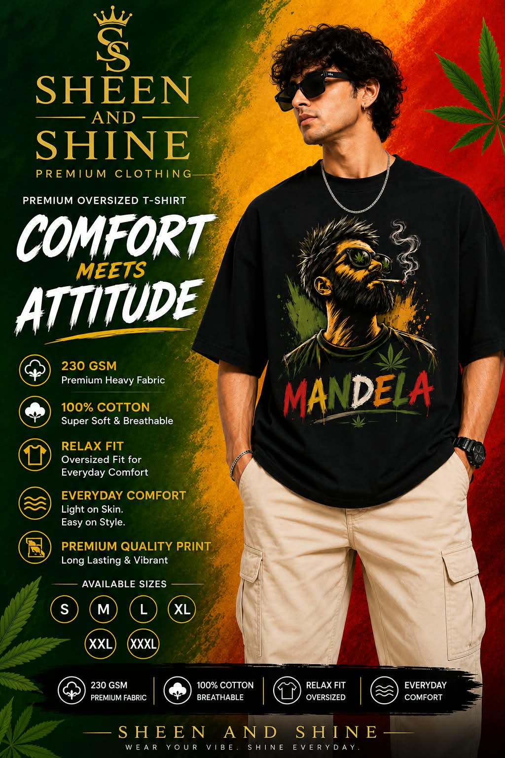 "MANDELA" Rasta Vibe Oversized Graphic T-Shirt – Urban Reggae Streetwear Tee