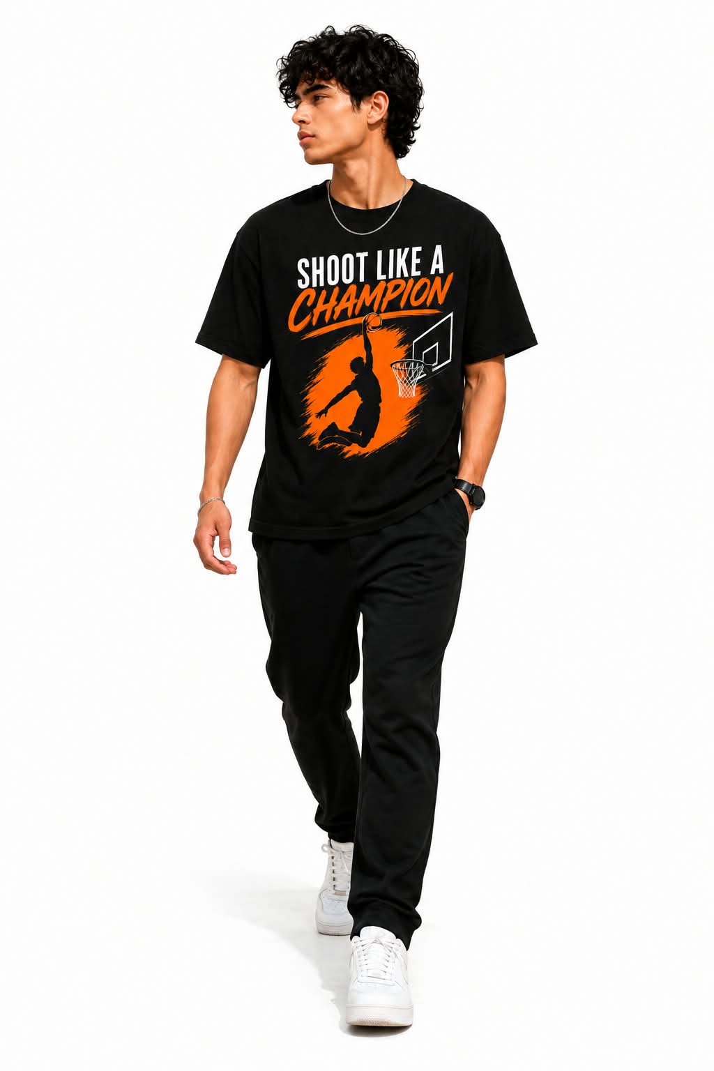 "SHOOT LIKE A CHAMPION" Basketball Slam Dunk Oversized Graphic T-Shirt – Sportswear Street Tee