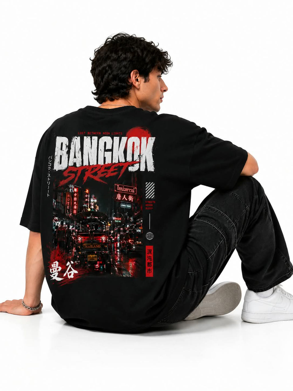 "BANGKOK STREET" Chinatown Neon Oversized Graphic T-Shirt – Urban Asian Streetwear Tee
