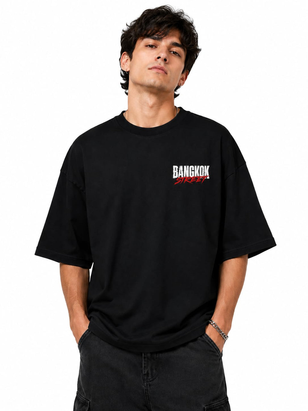 "BANGKOK STREET" Chinatown Neon Oversized Graphic T-Shirt – Urban Asian Streetwear Tee