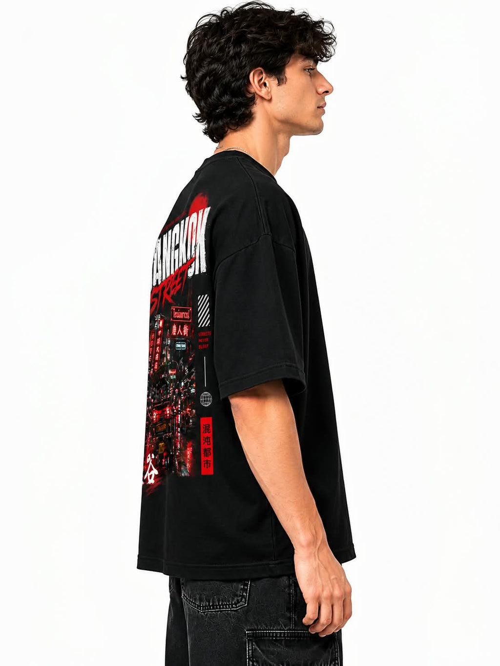 "BANGKOK STREET" Chinatown Neon Oversized Graphic T-Shirt – Urban Asian Streetwear Tee
