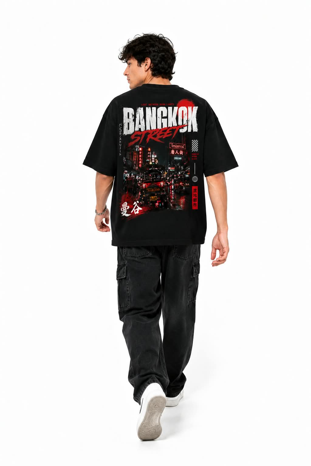 "BANGKOK STREET" Chinatown Neon Oversized Graphic T-Shirt – Urban Asian Streetwear Tee