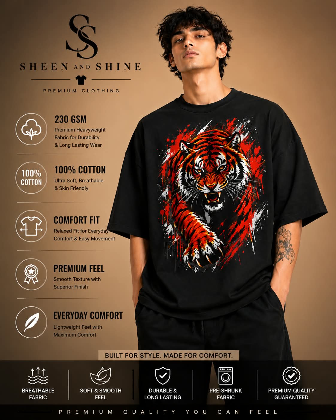 "ROARING TIGER" Blood Splatter Oversized Graphic T-Shirt – Japanese Beast Streetwear Tee