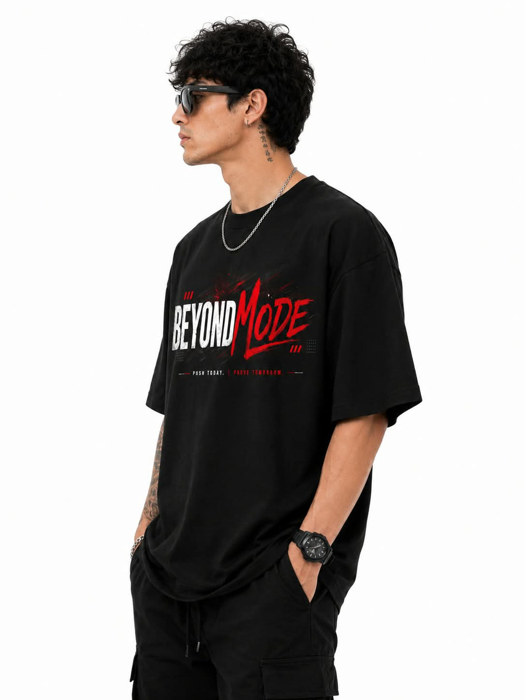 "BEYOND MODE" Typography Oversized Graphic T-Shirt – Edgy Techwear Street Tee