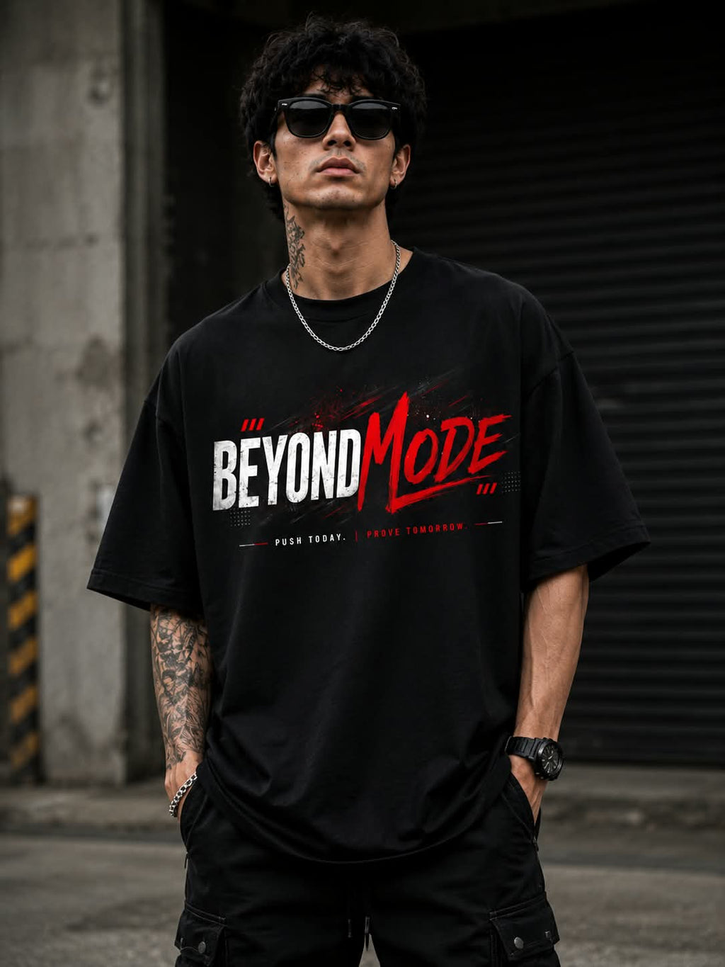 "BEYOND MODE" Typography Oversized Graphic T-Shirt – Edgy Techwear Street Tee