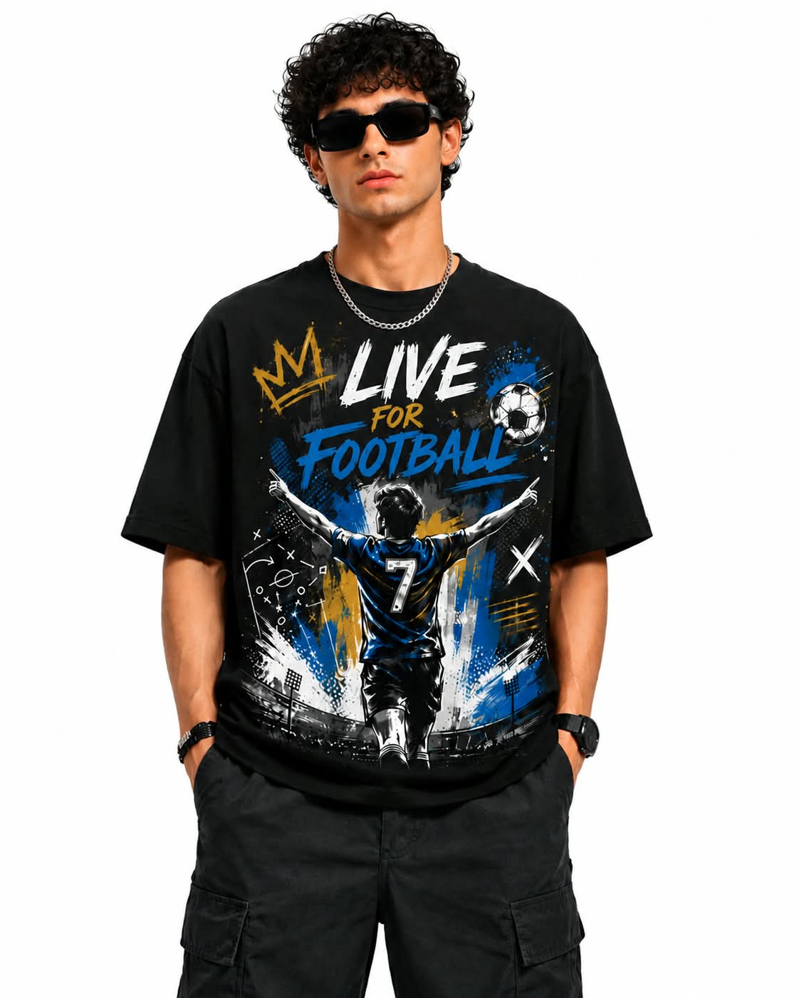 "LIVE FOR FOOTBALL" CR7 Goal Celebration Oversized Graphic T-Shirt – Soccer Streetwear Tee