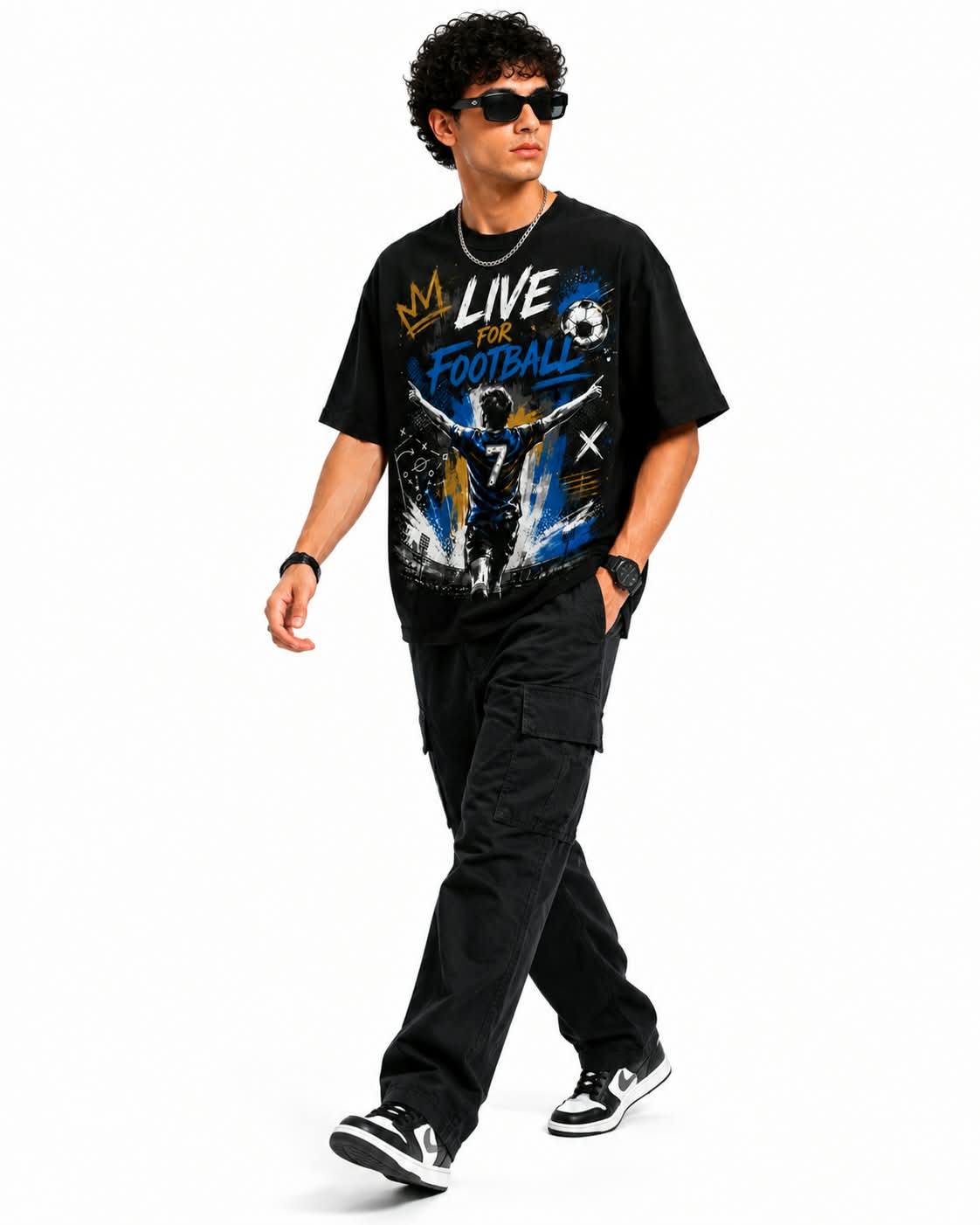 "LIVE FOR FOOTBALL" CR7 Goal Celebration Oversized Graphic T-Shirt – Soccer Streetwear Tee