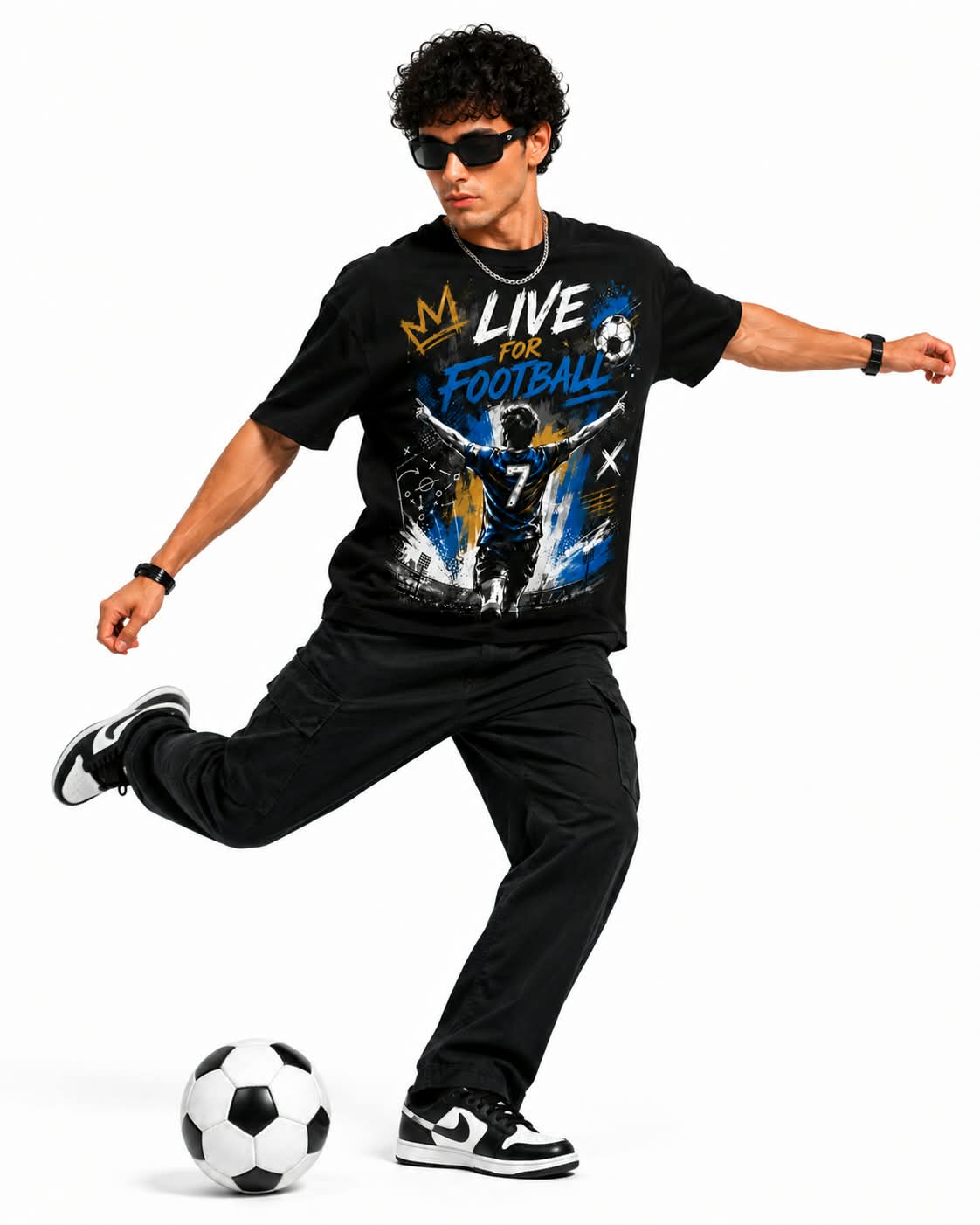 "LIVE FOR FOOTBALL" CR7 Goal Celebration Oversized Graphic T-Shirt – Soccer Streetwear Tee