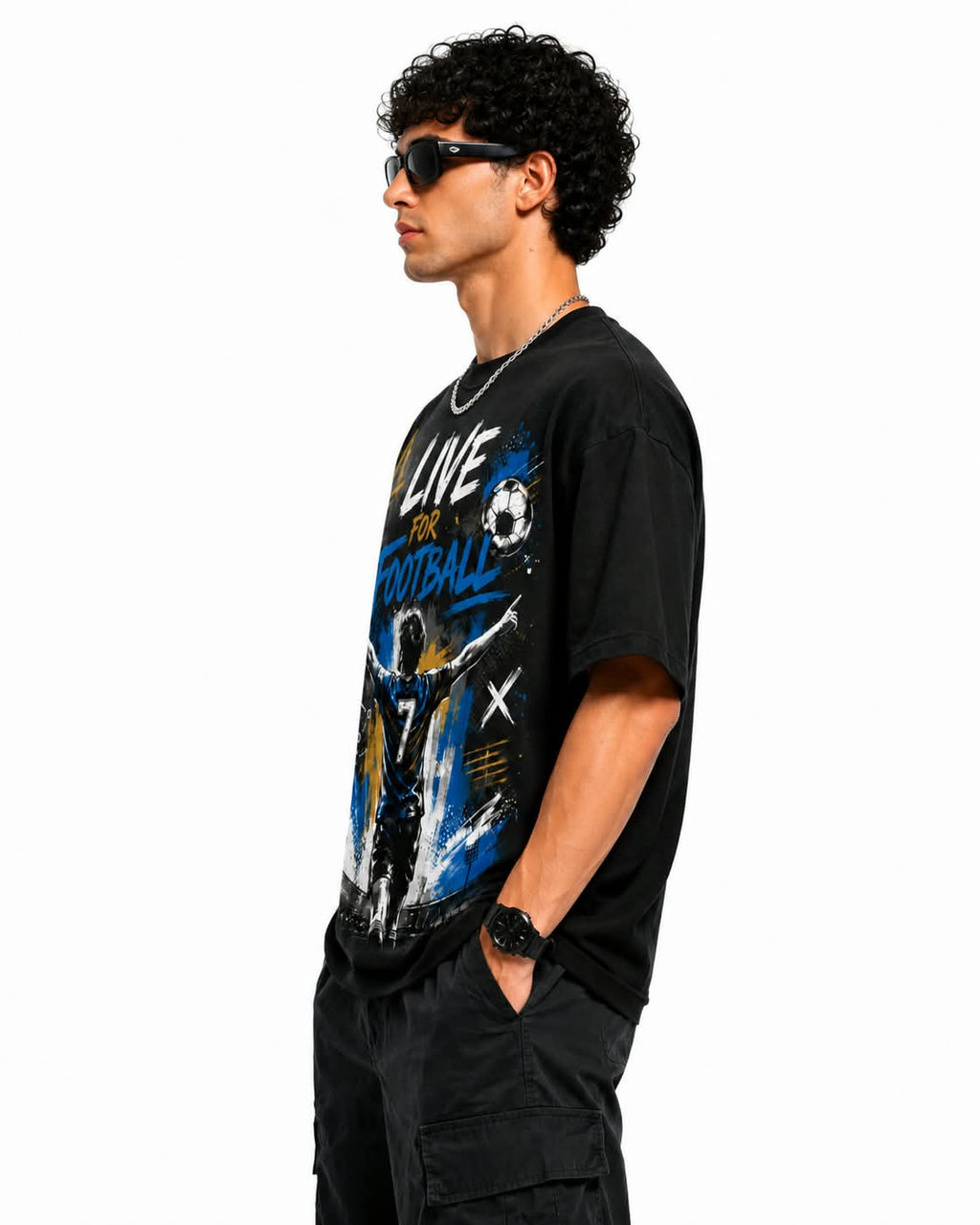 "LIVE FOR FOOTBALL" CR7 Goal Celebration Oversized Graphic T-Shirt – Soccer Streetwear Tee