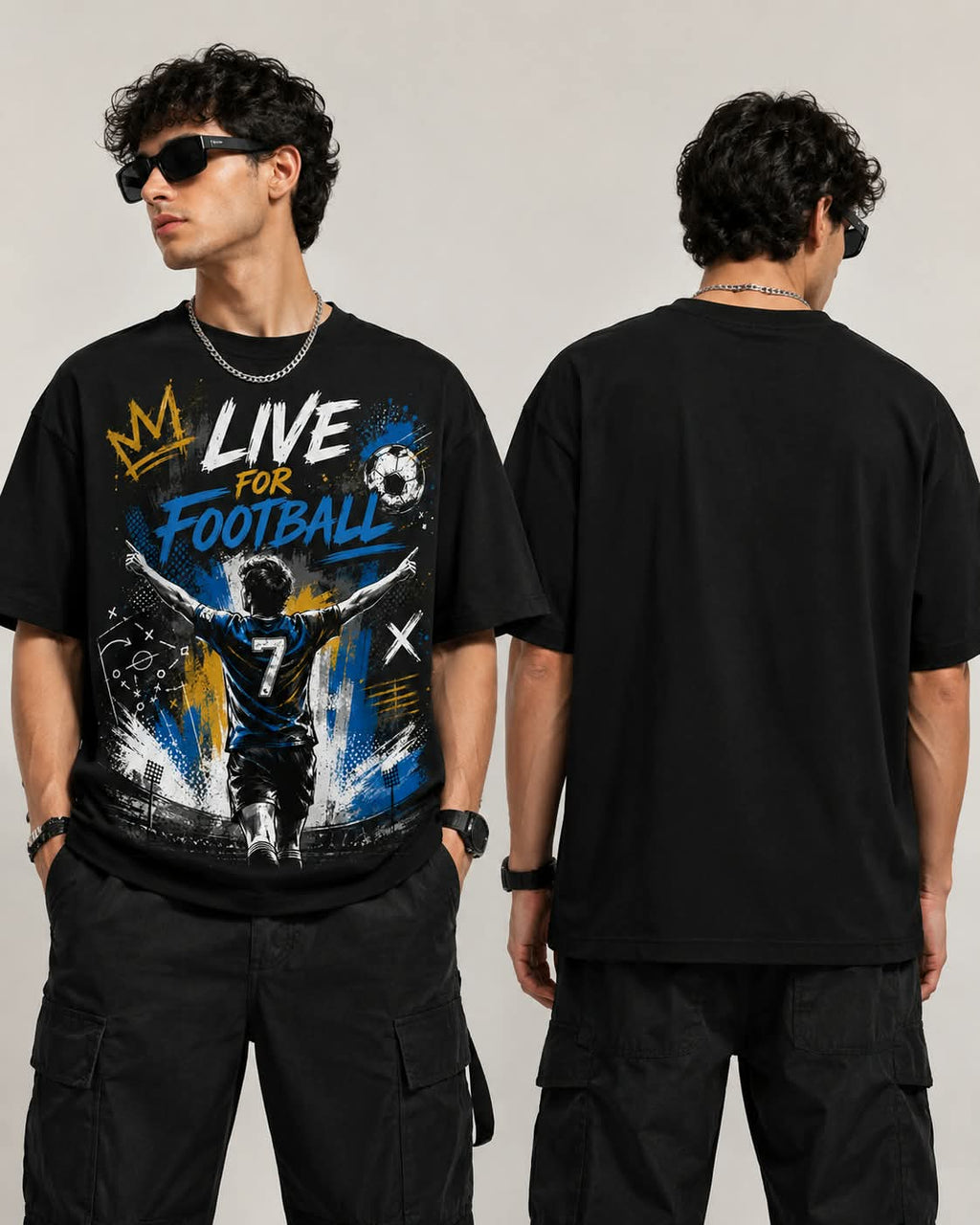 "LIVE FOR FOOTBALL" CR7 Goal Celebration Oversized Graphic T-Shirt – Soccer Streetwear Tee