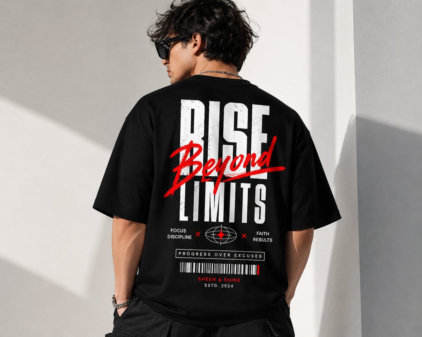 "RISE BEYOND LIMITS" Streetwear Oversized Graphic T-Shirt – Urban Tech Typography Heavyweight Tee