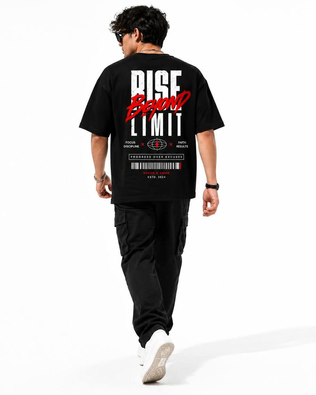 "RISE BEYOND LIMITS" Streetwear Oversized Graphic T-Shirt – Urban Tech Typography Heavyweight Tee