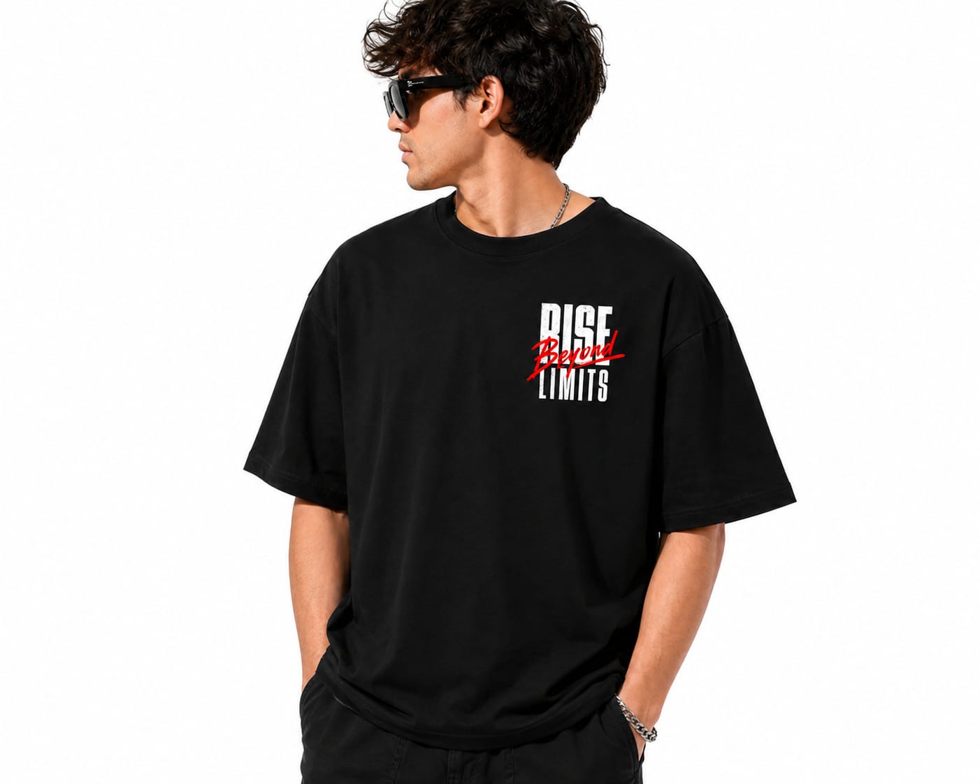 "RISE BEYOND LIMITS" Streetwear Oversized Graphic T-Shirt – Urban Tech Typography Heavyweight Tee