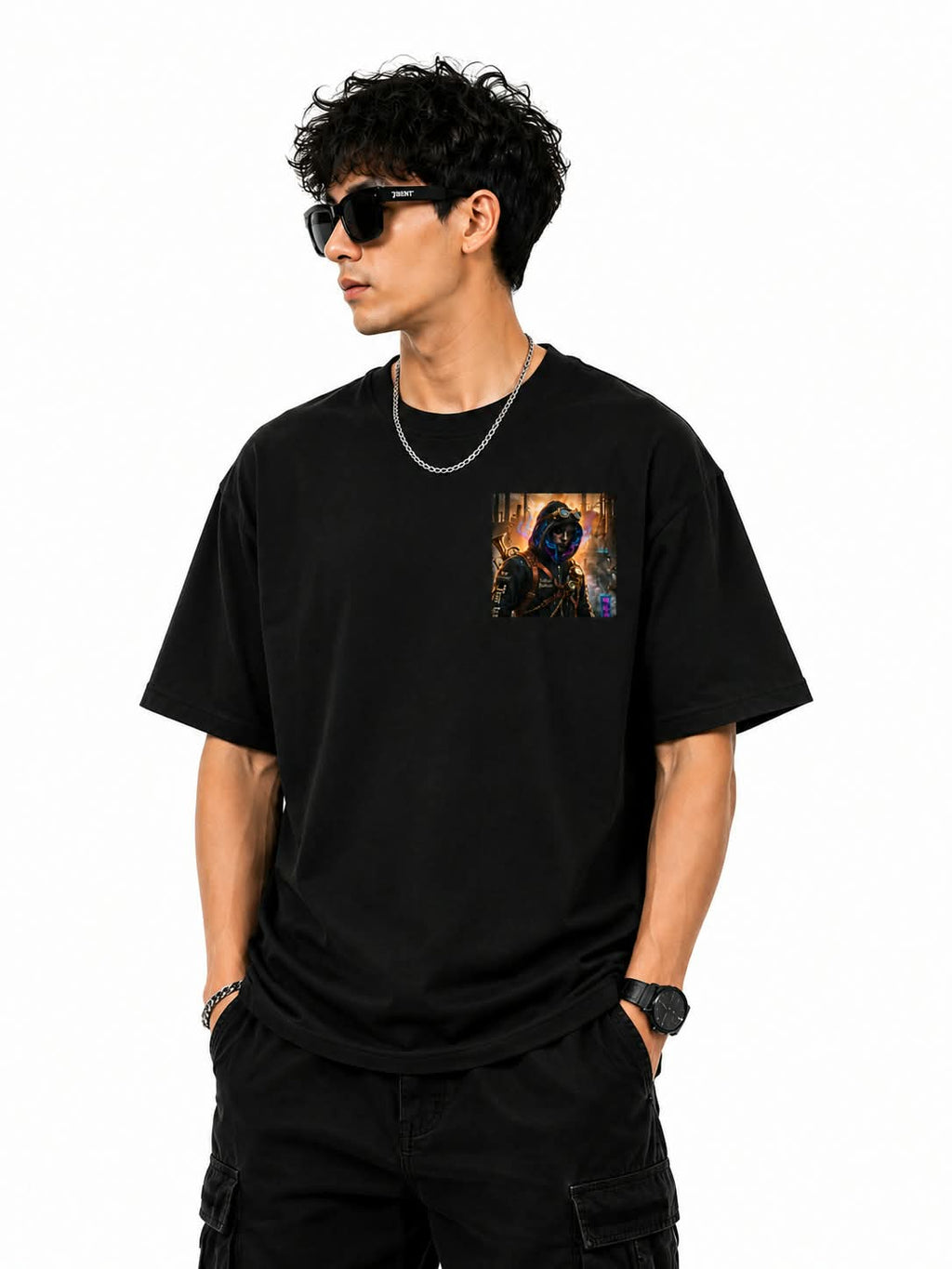 "CYBER STEAMPUNK ROGUE" Oversized Graphic T-Shirt – Dark Dystopian Streetwear Tee