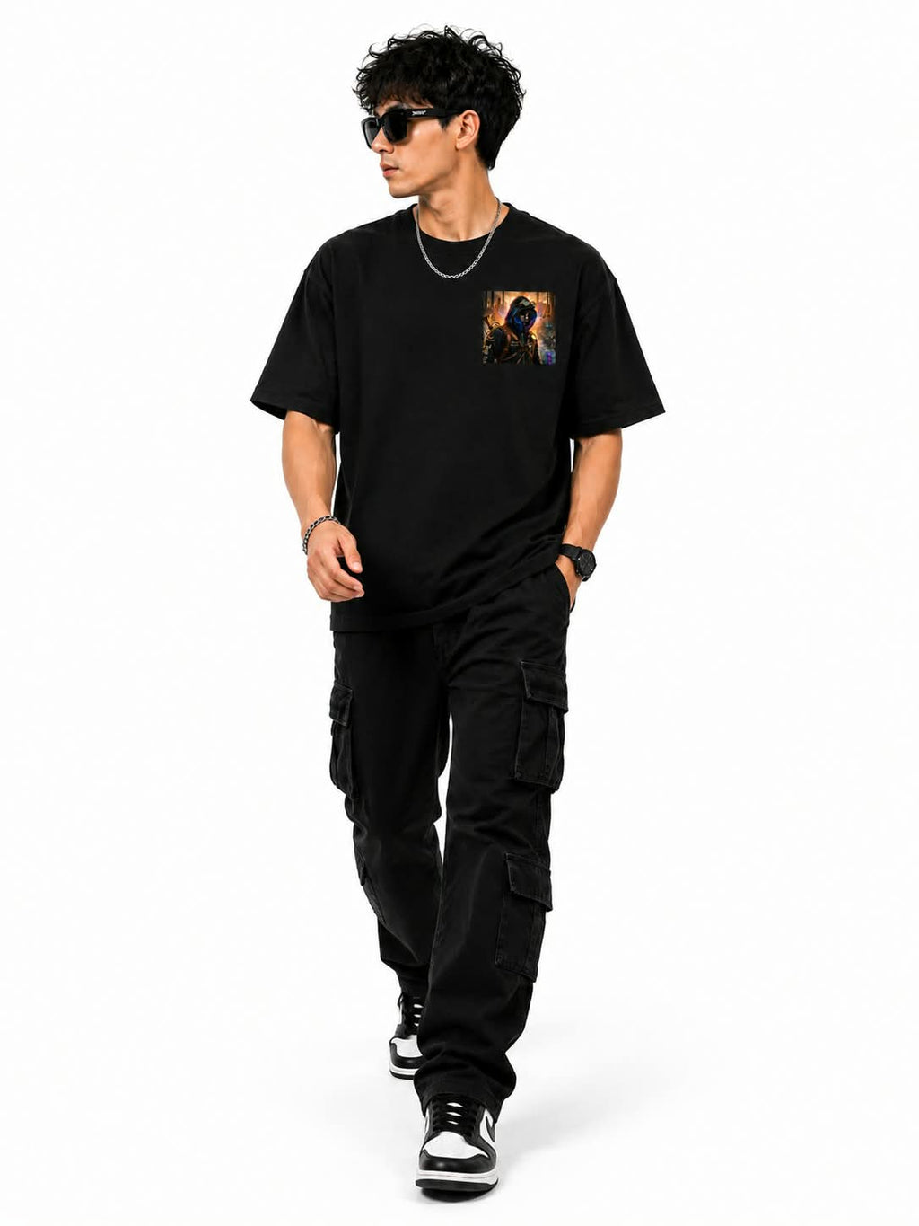 "CYBER STEAMPUNK ROGUE" Oversized Graphic T-Shirt – Dark Dystopian Streetwear Tee