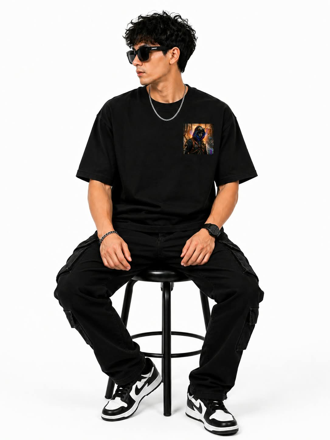 "CYBER STEAMPUNK ROGUE" Oversized Graphic T-Shirt – Dark Dystopian Streetwear Tee