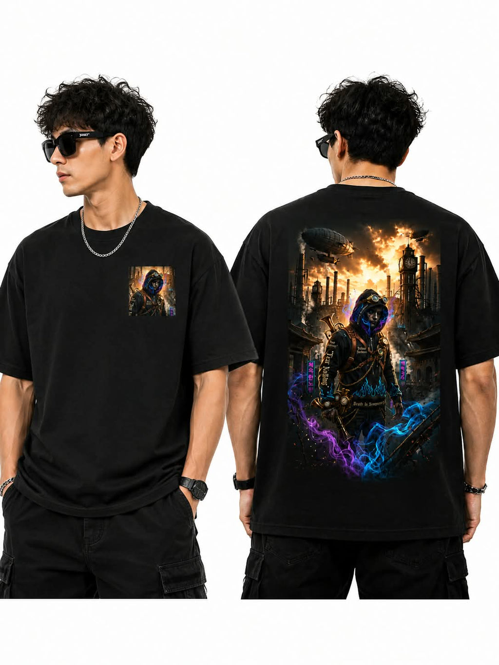 "CYBER STEAMPUNK ROGUE" Oversized Graphic T-Shirt – Dark Dystopian Streetwear Tee