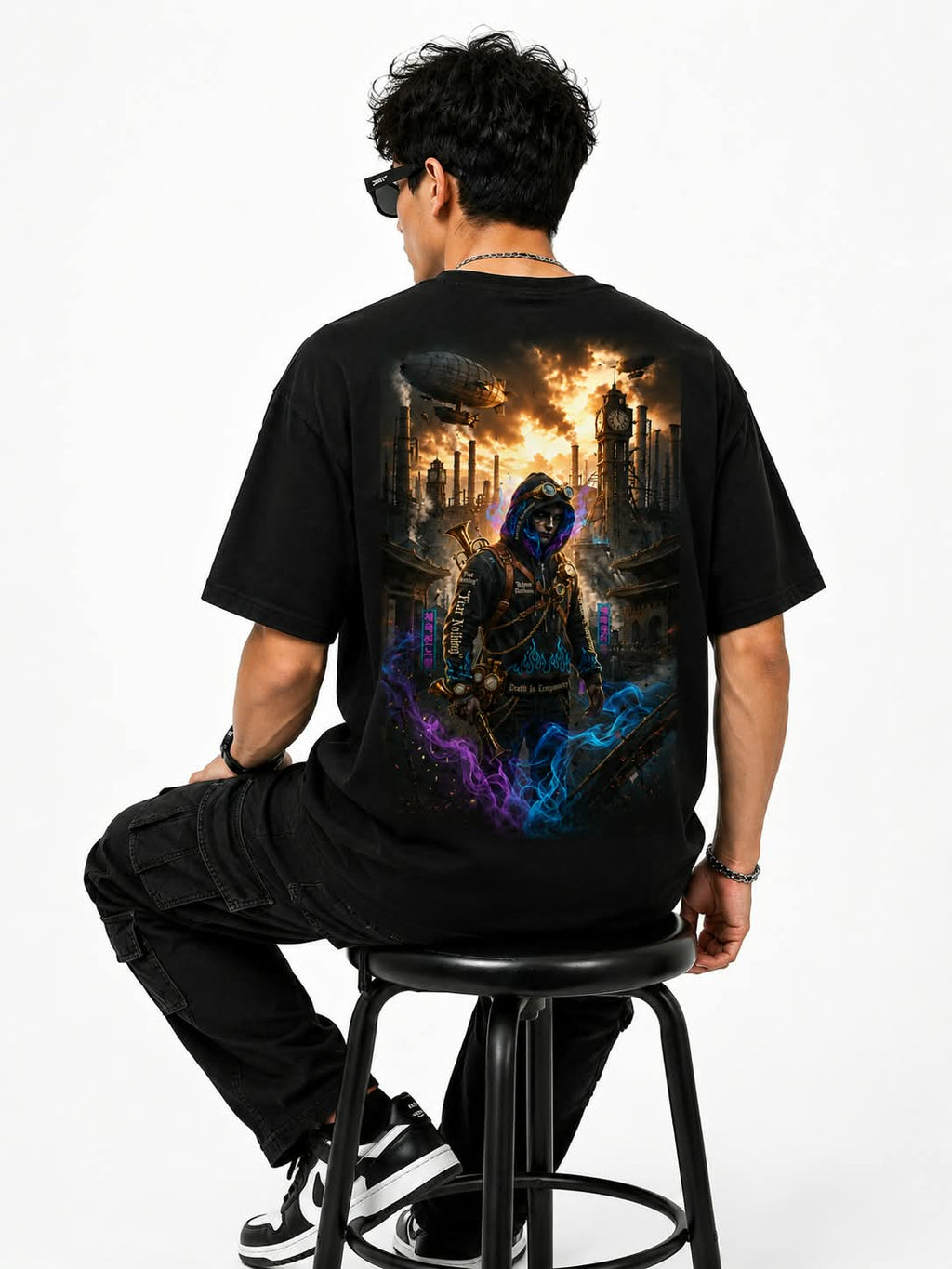 "CYBER STEAMPUNK ROGUE" Oversized Graphic T-Shirt – Dark Dystopian Streetwear Tee