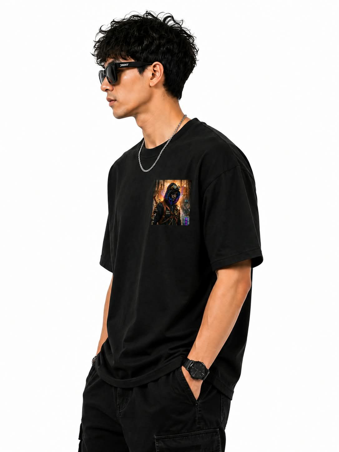 "CYBER STEAMPUNK ROGUE" Oversized Graphic T-Shirt – Dark Dystopian Streetwear Tee