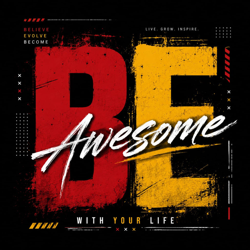 "BE AWESOME" Dual-Tone Typography Oversized Graphic T-Shirt – Urban Motivation Streetwear Tee