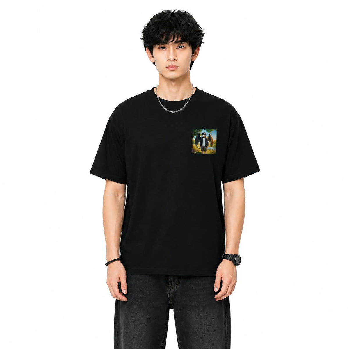 "FALLEN ANGEL" Anime Winged Boy Oversized Graphic T-Shirt – Dark Fantasy Streetwear Tee