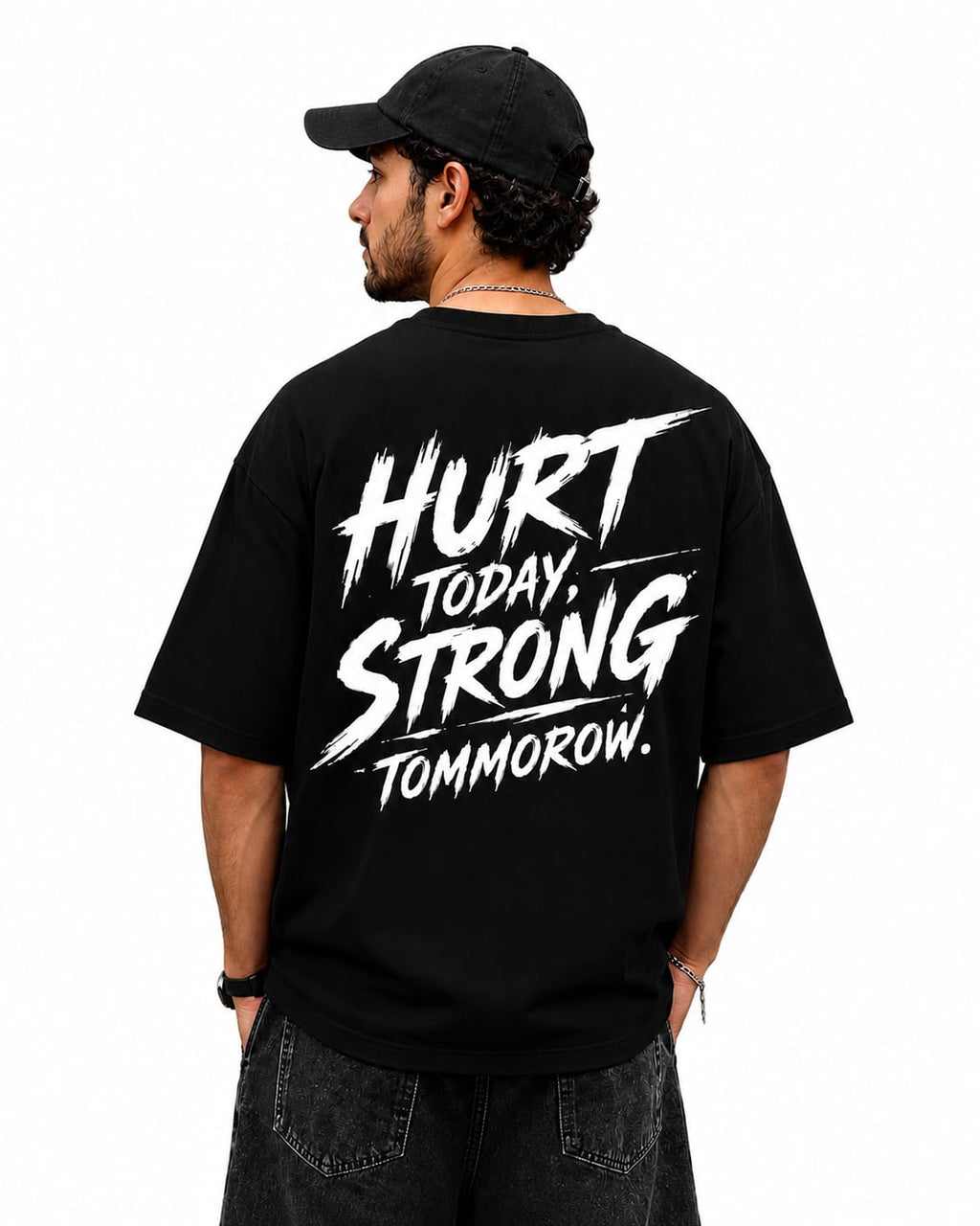 "HURT TODAY STRONG TOMORROW" Distressed Typography Oversized Graphic T-Shirt – Gym & Streetwear Heavyweight Tee