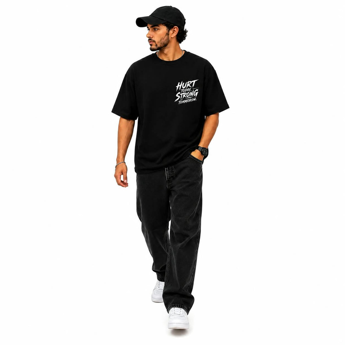 "HURT TODAY STRONG TOMORROW" Distressed Typography Oversized Graphic T-Shirt – Gym & Streetwear Heavyweight Tee
