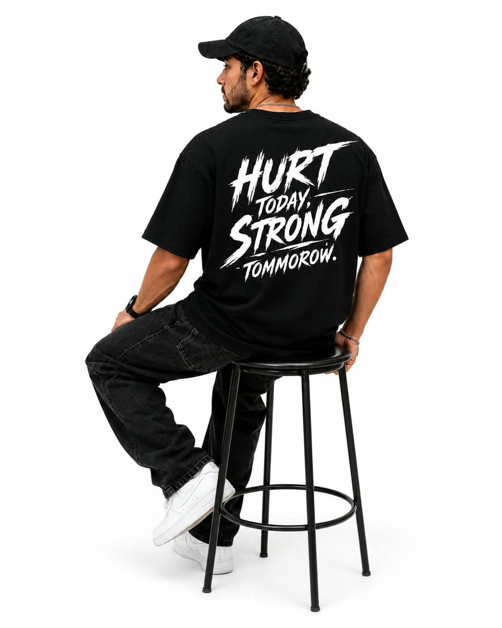 "HURT TODAY STRONG TOMORROW" Distressed Typography Oversized Graphic T-Shirt – Gym & Streetwear Heavyweight Tee