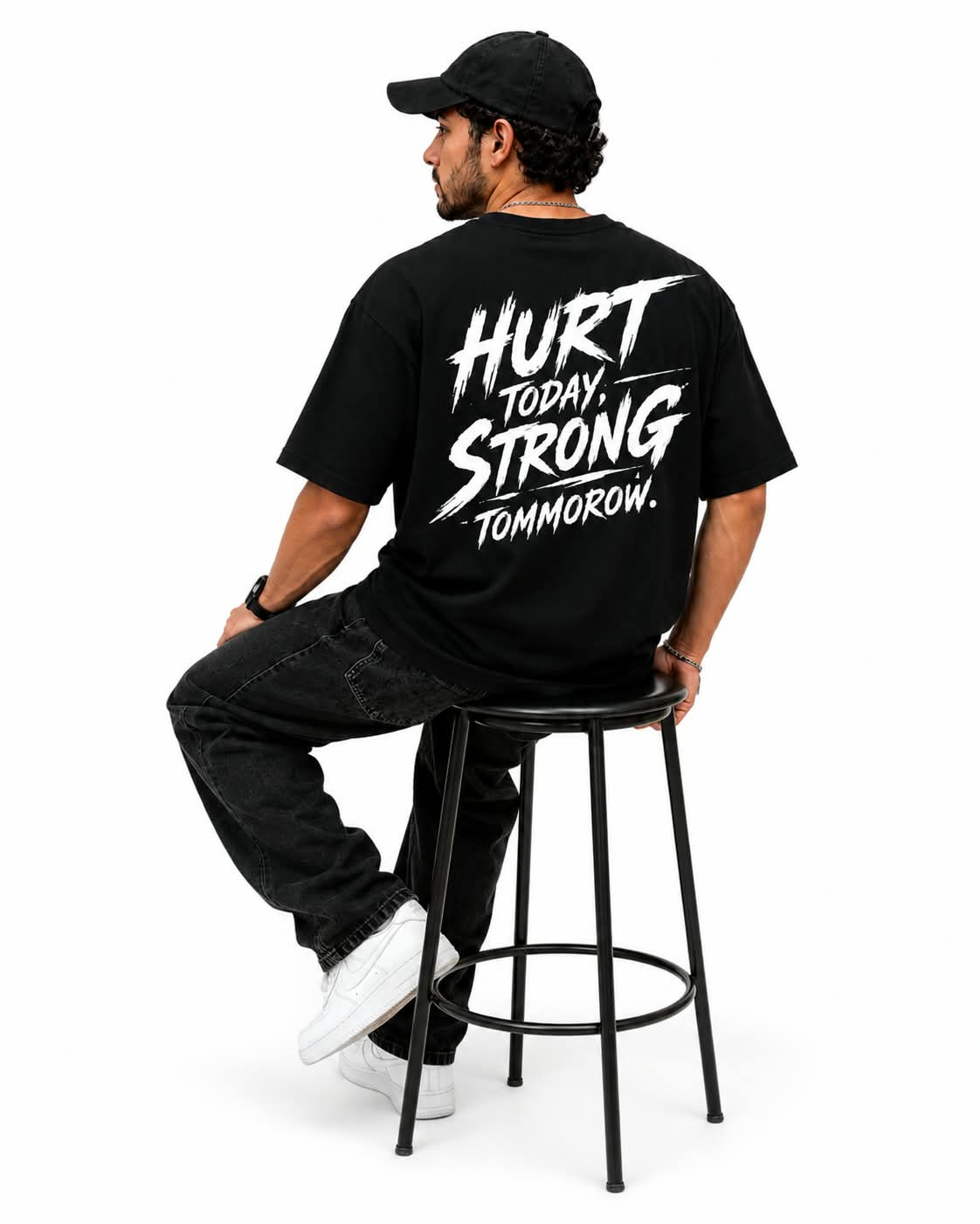 "HURT TODAY STRONG TOMORROW" Distressed Typography Oversized Graphic T-Shirt – Gym & Streetwear Heavyweight Tee