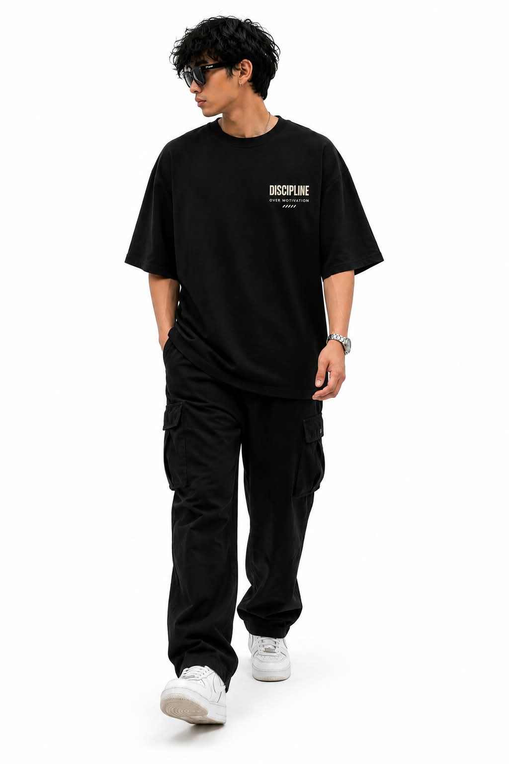 "DISCIPLINE OVER MOTIVATION" Japanese Kanji Oversized Graphic T-Shirt – Urban Techwear Street Tee