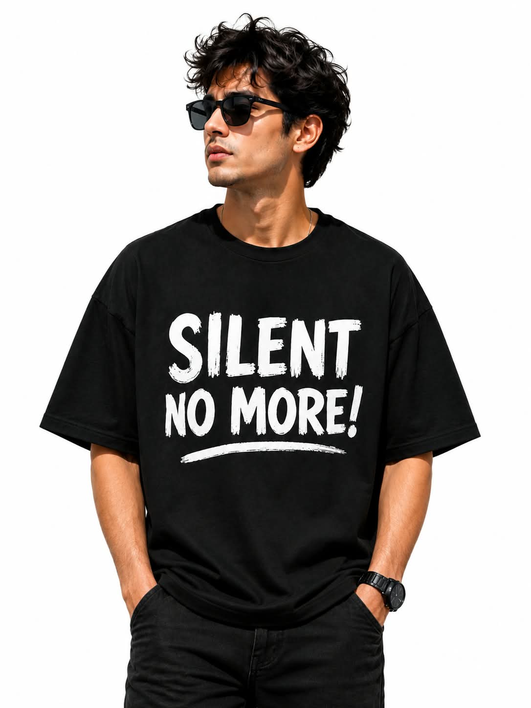"SILENT NO MORE!" Typography Oversized Graphic T-Shirt – Edgy Streetwear Statement Tee