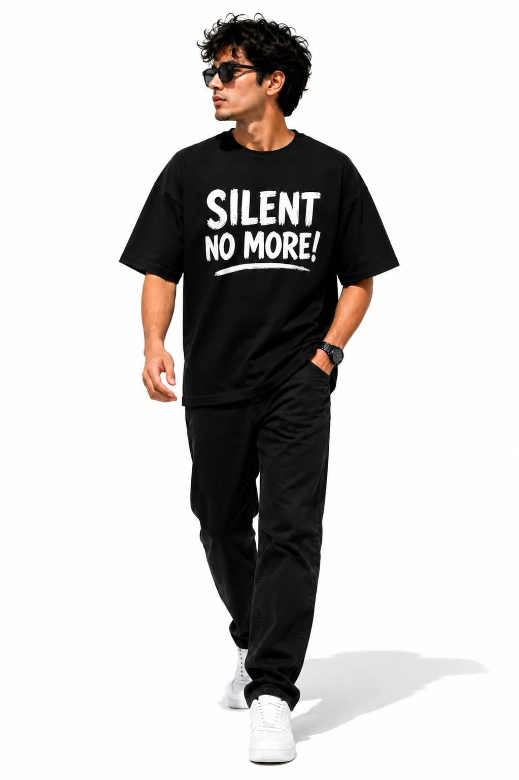 "SILENT NO MORE!" Typography Oversized Graphic T-Shirt – Edgy Streetwear Statement Tee