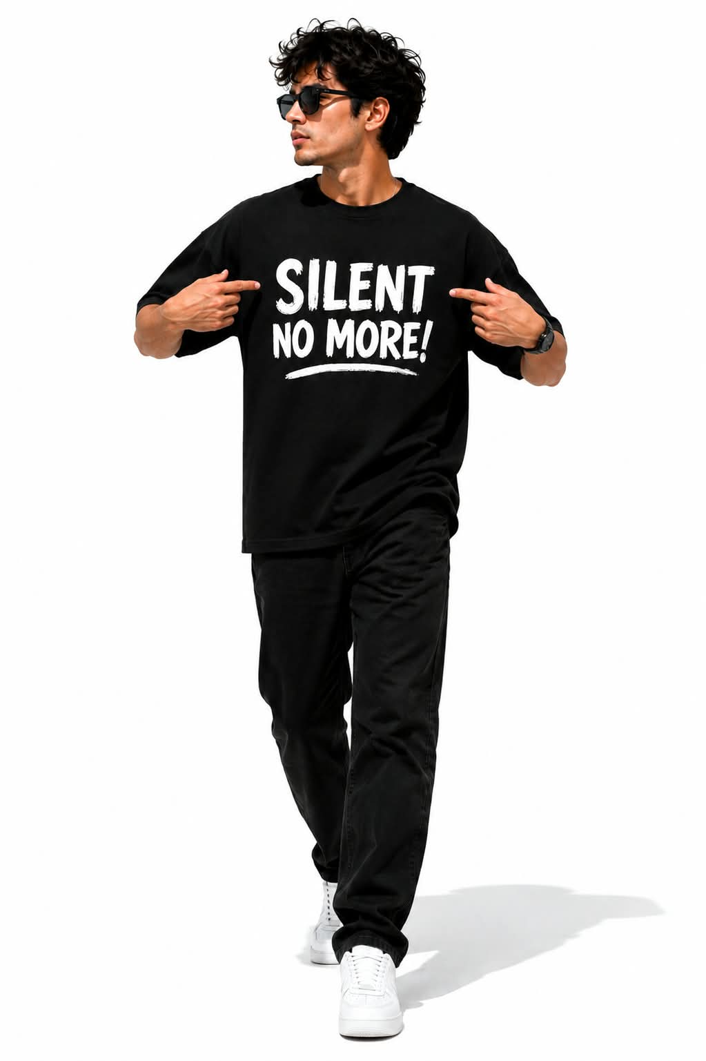 "SILENT NO MORE!" Typography Oversized Graphic T-Shirt – Edgy Streetwear Statement Tee