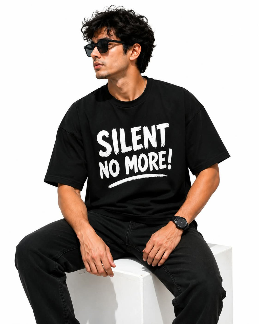 "SILENT NO MORE!" Typography Oversized Graphic T-Shirt – Edgy Streetwear Statement Tee