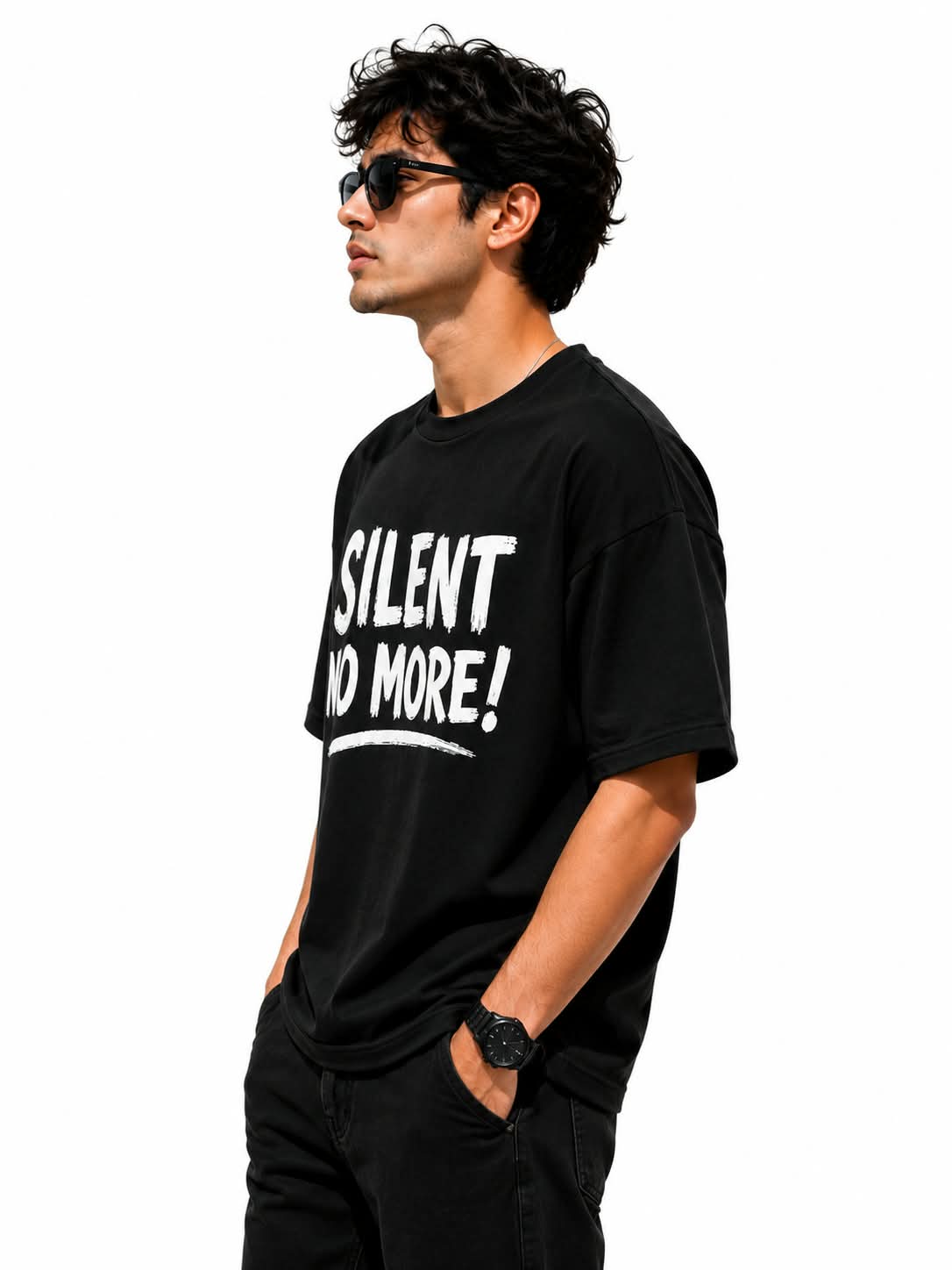 "SILENT NO MORE!" Typography Oversized Graphic T-Shirt – Edgy Streetwear Statement Tee