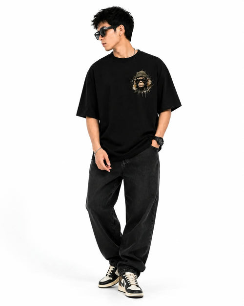 "FOCUS X" Street Chimpanzee Oversized Graphic T-Shirt – Urban Hip-Hop Streetwear Tee