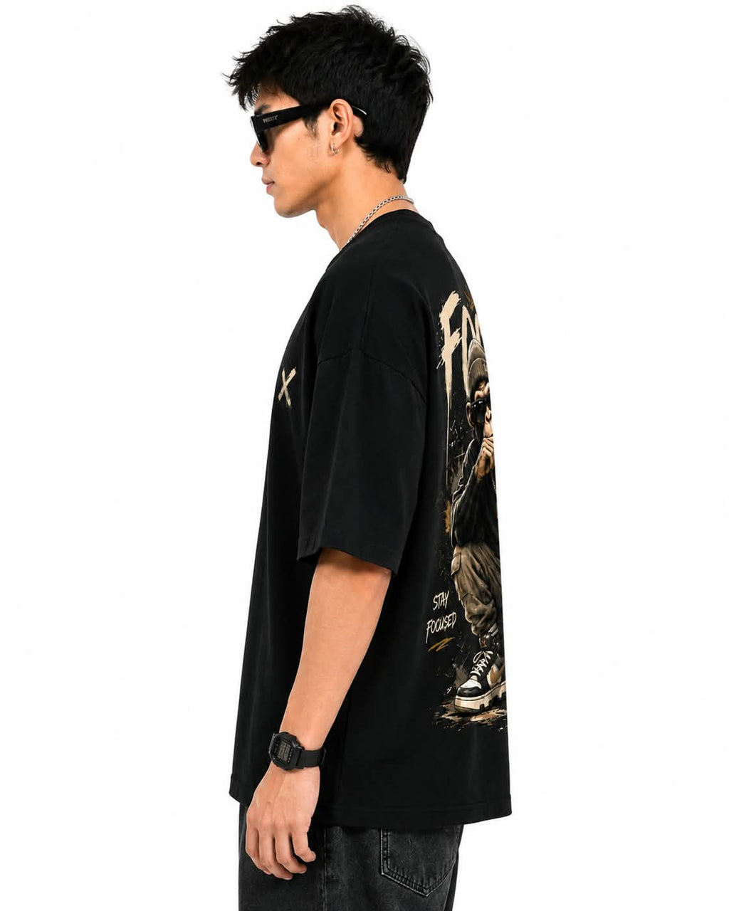 "FOCUS X" Street Chimpanzee Oversized Graphic T-Shirt – Urban Hip-Hop Streetwear Tee