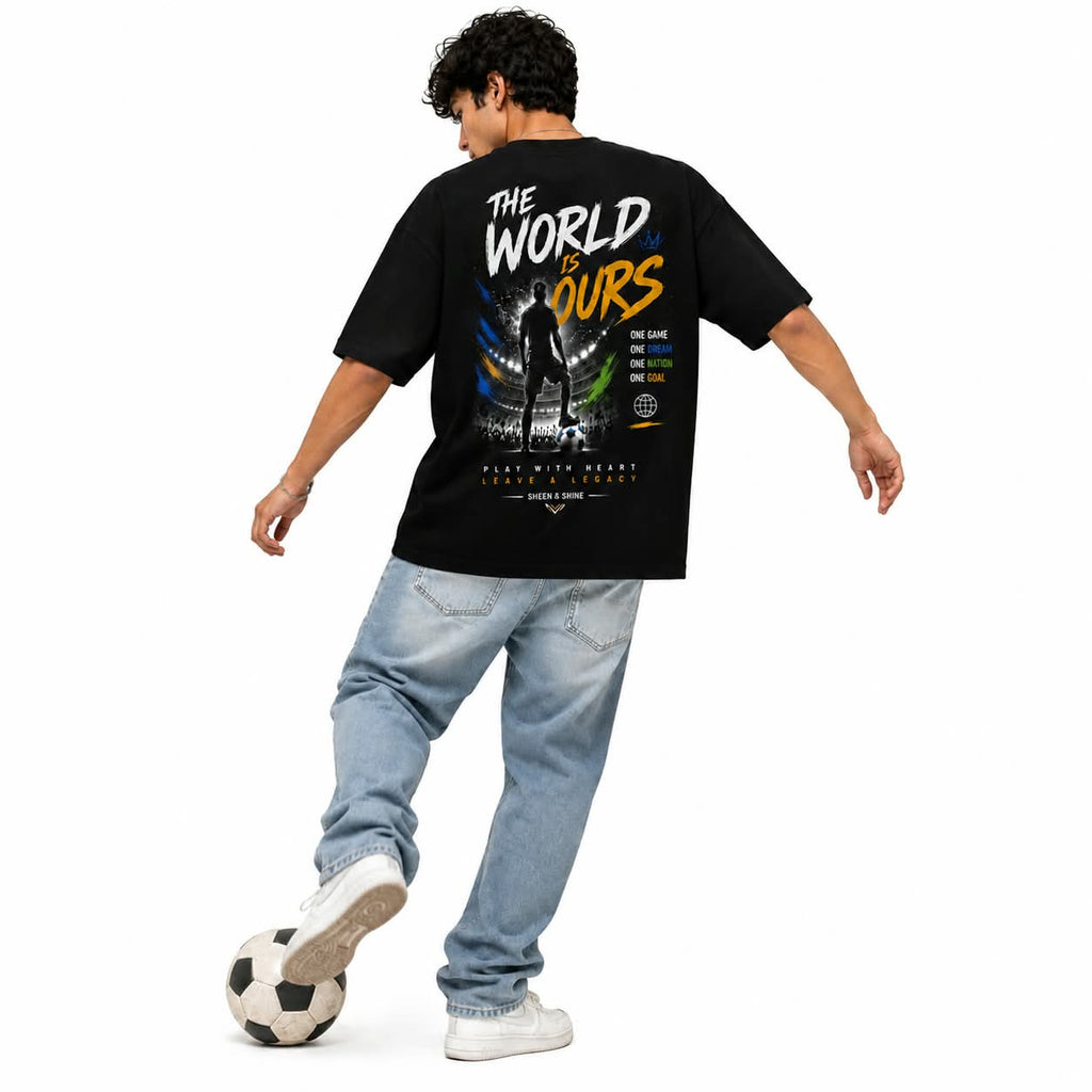 "The World Is Ours" Football Oversized Graphic T-Shirt – Soccer Streetwear Tee
