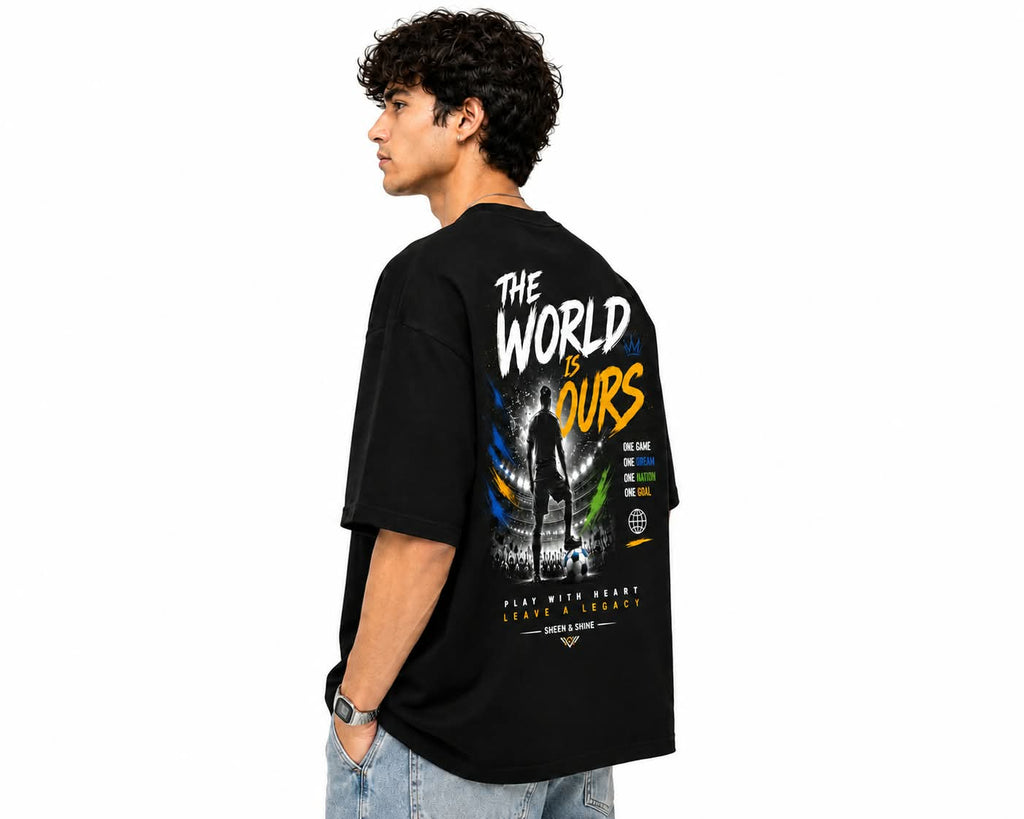 "The World Is Ours" Football Oversized Graphic T-Shirt – Soccer Streetwear Tee