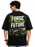 "FORGE YOUR FUTURE" Cyber Supercar Oversized Graphic T-Shirt – Neon Streetwear Tee