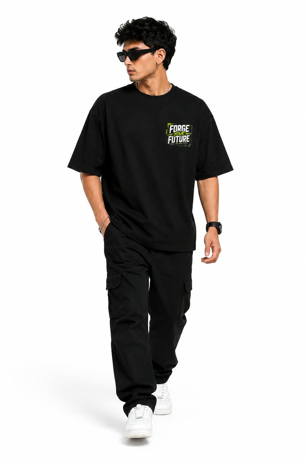 "FORGE YOUR FUTURE" Cyber Supercar Oversized Graphic T-Shirt – Neon Streetwear Tee