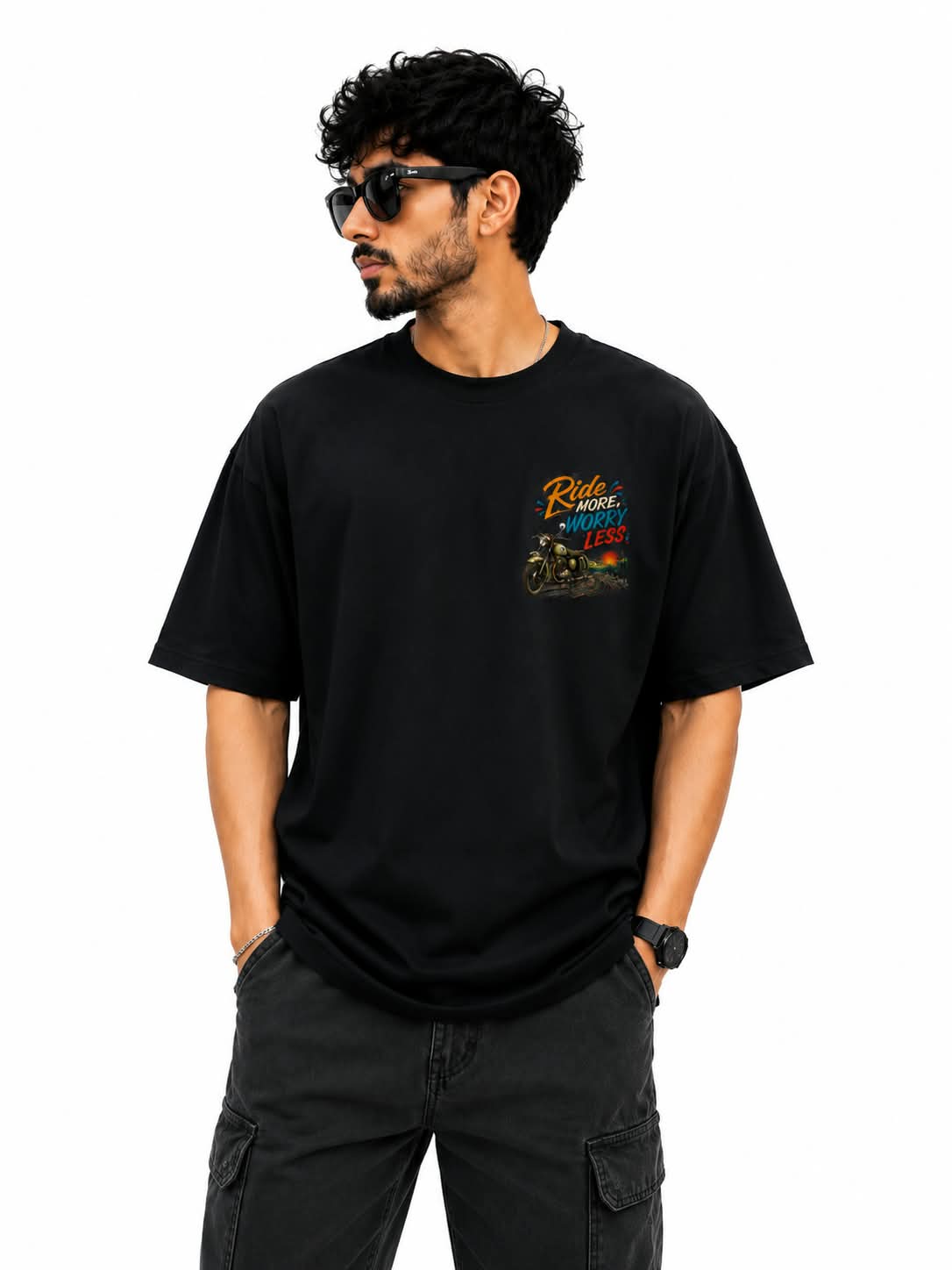 "Ride More, Worry Less" Oversized Biker Graphic T-Shirt – Vintage Streetwear Tee