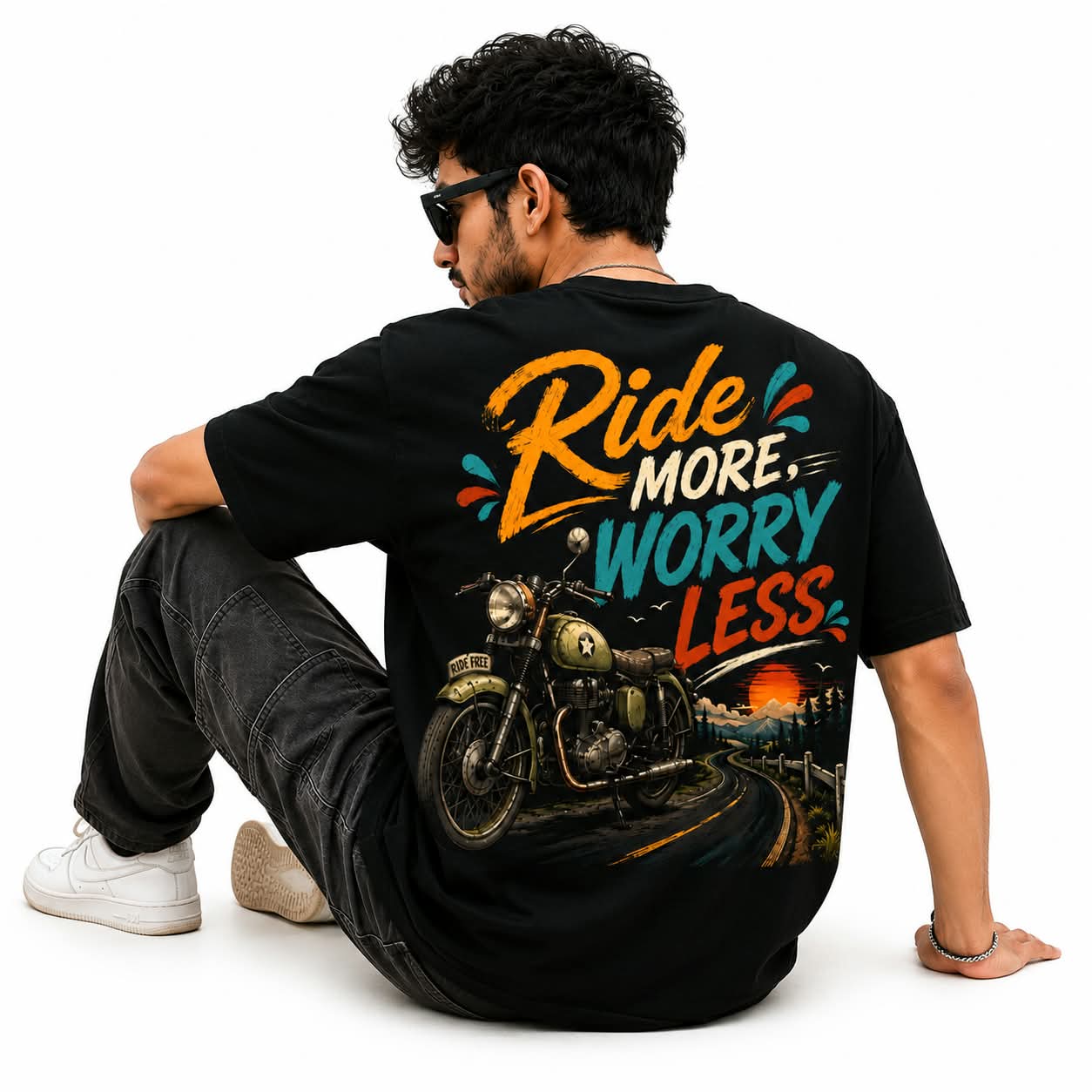 "Ride More, Worry Less" Oversized Biker Graphic T-Shirt – Vintage Streetwear Tee