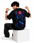 "Cyber Ninja Blood Moon" Oversized Graphic T-Shirt – Cyberpunk Anime Streetwear Tee